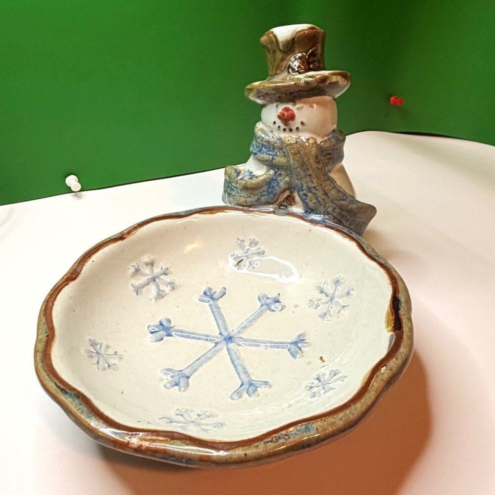 St Nicholas Square Forest Friends Snowman Ceramic Figural Candy Snack Bowl Dish